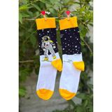 Lou Socks Unisex Sağlı Sollu Astronot Temalı Soket Çorap - 36 - 44 - Siyah