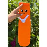 Lou Socks Unisex Turuncu El Ele Tutuşan Halay Çeken Sevimli Yüz Desenli Soket Çorap - 35 - 40