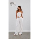 LOUE STUDİO FİSTO İŞLEMELİ PAMUKLU STRAPLEZ BAĞLAMALI BLUZ