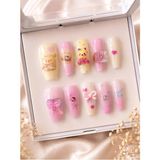 Louesse Beauty 3D Kore Ayıcık Takma Tırnak | Press On Nails | Yıldız, Ayıcık, Fiyonk, Taşlı Uzun Takma Tırnak - Pembe