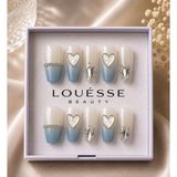 Louesse Beauty Louésse Beauty El Yapımı Takma Tırnak Mavi Ombre Kalpli Taşlı Hazır Takma Tırnak Protez Tırnak