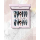 Louesse Beauty Louésse Midnight Heart Takma Tırnak 12’li Koyu Yeşil Taşlı Kalp Detaylı Night Glam Nail - Çok Renkli