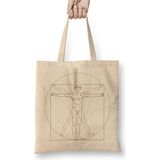 Louis Theroux Vitruvian Man Leonardo Da Vinci Bez Çanta Uzun Saplı - Açık Bej - 40 X 40