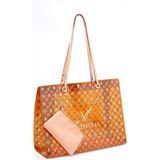 Louis Valentina Kadın Plaj Çantası Şeffaf Metaryel Sunı Deri Saplı - 028-Kahverengi - 42.5 cm en