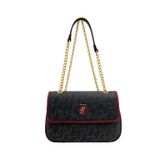 Louisiana Polo Çapraz Askılı Kadın Çanta, Monogram Desenli, Siyah-Bordo, 18x24x7 cm