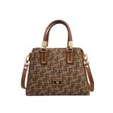Louisiana Polo Kadın El ve Omuz Çantası, Monogram Desenli, Nut Taba, Gold Aksesuarlı, 21x28x10 cm