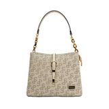 Louisiana Polo Kadın Omuz Çantası, Monogram Desenli, Taş-Kemik, 20x25x12 cm