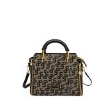 Louisiana Polo Kadın Omuz Çantası, Monogram Desenli, Vizon Haki, Gold Detaylı, 20x23x10 cm