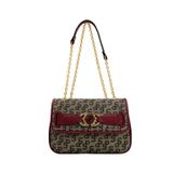 Louisiana Polo Silver Polo Çapraz Askılı Kadın Çanta, Monogram Desenli, Vizon-Bordo, 20x26x8 cm