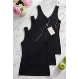 Loule %95 Bambu V Yaka Saten Detaylı Premium 3'lü Kadın Atlet Seti - Siyah - XL