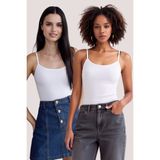 Loule Kadın 2 Adet %95 Bambu Ip Askılı Basic Atlet - Esnek & Terletmeyen Doğal Kumaş - Beyaz - 2XL
