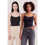 Loule Kadın 2 Adet %95 Bambu Ip Askılı Basic Atlet - Esnek & Terletmeyen Doğal Kumaş - Siyah - 2XL