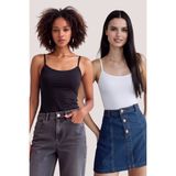 Loule Kadın 2 Adet %95 Bambu Ip Askılı Basic Atlet - Esnek & Terletmeyen Doğal Kumaş - Siyah - Beyaz