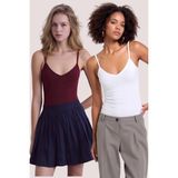 Loule Kadın 2 Adet Pamuklu & Modal Ip Askılı V Yaka Basic Atlet - Terletmeyen Esnek Kumaş - Bordo - Beyaz - 2XL