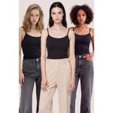 Loule Kadın 3 Adet %95 Bambu Ip Askılı Basic Atlet - Esnek & Terletmeyen Doğal Kumaş - Siyah - XL