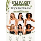 Loule Kadın 6 Adet %95 Bambu Ip Askılı Basic Atlet - Esnek & Terletmeyen Doğal Kumaş - Siyah - Beyaz - XL