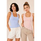 Loule Kadın %95 Pamuk 2 Adet Kare Yaka Kalın Askılı Esnek Basic Atlet - Yumuşak Dokulu & Nefes Alan Kumaş - Çok Renkli 01