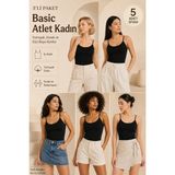 Loule Kadın Ip Askılı %95 Doğal Bambu Esnek 5'li Basic Atlet - Yumuşak Dokulu & Terletmeyen Kumaş - Siyah - XL