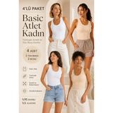 Loule Kadın Kalın Askılı %95 Doğal Bambu Esnek 4'lü Basic Atlet - Yumuşak & Terletmeyen Doku - Çok Renkli 02 - 3XL