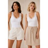 Loule Kadın Pamuklu & Modal Dantel Askılı Pedli 2 Adet Esnek Günlük Atlet - Toparlayıcı 2'li Bra Singlet - Beyaz - 2XL