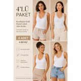 Loule Kadın Pamuklu & Modal Dantel Askılı Pedli 4 Adet Esnek Günlük Atlet - Toparlayıcı 4'lü Bra Singlet - Beyaz