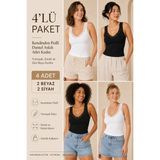 Loule Kadın Pamuklu & Modal Dantel Askılı Pedli 4 Adet Esnek Günlük Atlet - Toparlayıcı 4'lü Bra Singlet - Çok Renkli 01 - 2XL