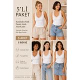 Loule Kadın Pamuklu & Modal Dantel Askılı Pedli 5 Adet Esnek Günlük Atlet - Toparlayıcı 5'li Bra Singlet - Beyaz - XL