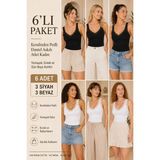 Loule Kadın Pamuklu & Modal Dantel Askılı Pedli 6 Adet Esnek Günlük Atlet - Toparlayıcı 6'lı Bra Singlet - Çok Renkli