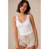 Loule Kadın Pamuklu & Modal Dantel Askılı Pedli Esnek Günlük Atlet - Toparlayıcı Bra Singlet - Beyaz - XL