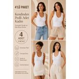 Loule Kadın Pamuklu & Modal V Yaka 4 Adet Kaşkorse Atlet - Toparlayıcı Göğüs Pedli - Beyaz - 2XL