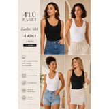 Loule Kadın Pamuklu & Modal V Yaka 4 Adet Kaşkorse Atlet - Toparlayıcı Göğüs Pedli - Çok Renkli 01 - XL