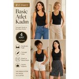 Loule Kadın Pamuklu & Modal V Yaka 4 Adet Kaşkorse Atlet - Toparlayıcı Göğüs Pedli - Siyah - XL