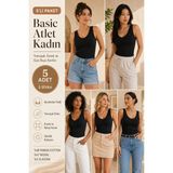 Loule Kadın Pamuklu & Modal V Yaka 5 Adet Kaşkorse Atlet - Toparlayıcı Göğüs Pedli - Siyah - XL