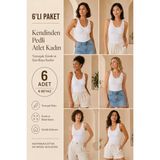 Loule Kadın Pamuklu & Modal V Yaka 6 Adet Kaşkorse Atlet - Toparlayıcı Göğüs Pedli - Beyaz