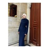 Lour COLLECTİON Kadın Lacivert Sandy Kumaş Cherry Uzun Tesettür Elbise
