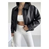 louyan fashion Kadın Fermuarlı Cepli Bomber Suni Deri Ceket