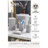 lovagroup Modern Çizgili 5 Parça Kare Banyo Seti - Çöp Kovası-WC Fırçası Sıvı-Katı Sabunluk Diş Fırçası