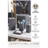 lovagroup Modern Çizgili 5 Parça Kare Banyo Seti - Çöp Kovası-WC Fırçası Sıvı-Katı Sabunluk Diş Fırçası