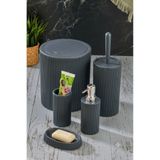 lovagroup Modern Çizgili 5 Parça Yuvarlak Banyo Seti - Çöp Kovası-WC Fırçası Sıvı-Katı Sabunluk Diş Fırçası