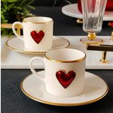 Love 4 Parça 2 Kişilik Yaldızlı Porselen Kahve Fincan Takımı