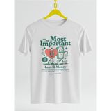 Love And Money Baskılı Oversıze Retro Vintage Bisiklet Yaka Pamuklu Kadın ve Erkek Tshırt - Beyaz
