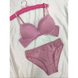 Love Angels Çizgili Dantel Detaylı Push-Up Dolgulu Iç Çamaşırı Takımı-Sütyen Külot Takımı - 85B - Pembe