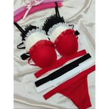 Love Angels Istiridye Model Tam Dolgulu Destekli Sütyen Külot Takımı 3'lü Set Kadın İç Giyim Yumuşak Kumaş - Kırmızı - Siyah - Beyaz - 80B