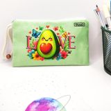Love Avokado Çiçekli Desenli Kalem Kutusu Yıkanabilir Bez Kalemlik