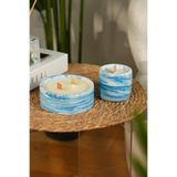 Love Bundles Blue Marble%100 Soya Wax Odun Fitilli 2’li Dekoratif Mermer Desen Mum Seti Mavi