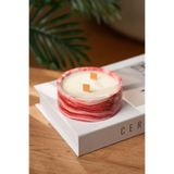 Love Bundles Crimson Marble Glow%100 Soya Wax Çift Odun Fitilli Dekoratif Silindir Mum Kırmızı