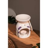 Love Bundles Lavanta Desenli Seramik El Yapımı Buhurdanlık | Mumluk | Dekoratif (1 ADET TEALİGHT MUM ILE) Beyaz