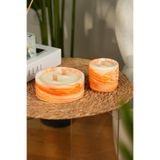 Love Bundles Orange Marble%100 Soya Wax Odun Fitilli 2’li Dekoratif Mermer Desen Mum Seti Turuncu