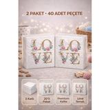 Love Desenli 2 Adet 3 Katlı Premium Peçete - Kırmızı