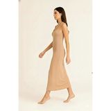 Love Dream Bambu Uzun Kombinezon Ayarlanabilir Askılı Kadın Modeli Bej Renkli Organik Kumaş